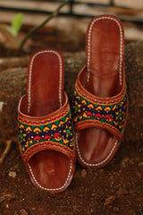 Leather Chappal | Embroidered | Brown | Size 43