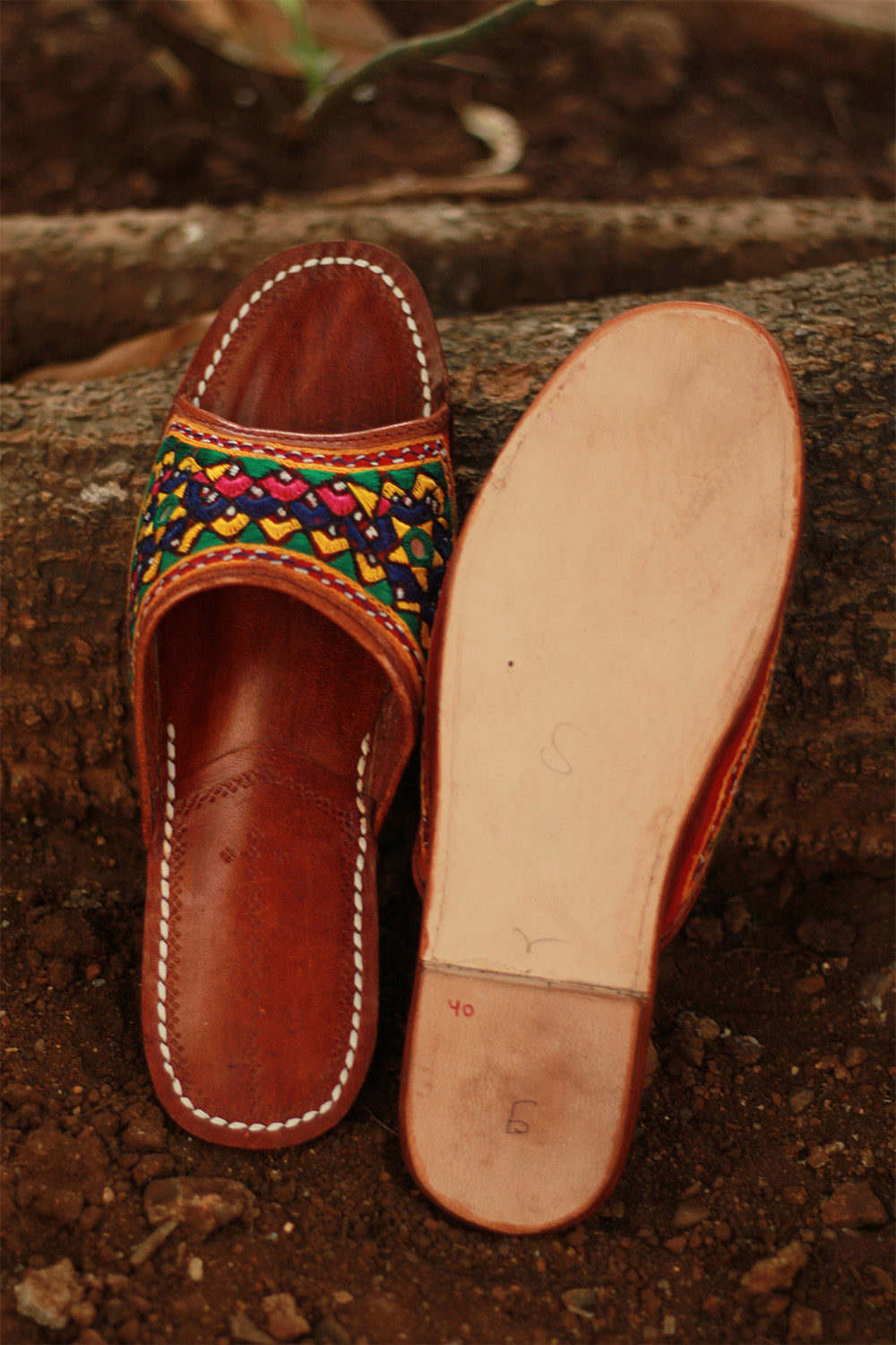 Leather Chappal | Embroidered | Brown | Size 43