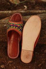 Leather Chappal | Embroidered | Brown | Size 43