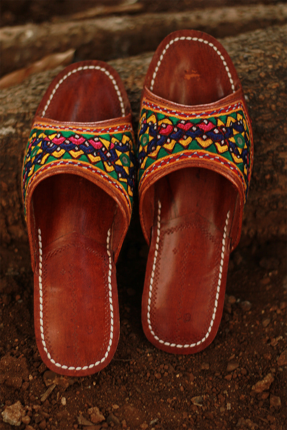 Leather Chappal | Embroidered | Brown | Size 43