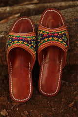 Leather Chappal | Embroidered | Brown | Size 43