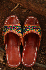 Leather Chappal | Embroidered | Brown | Size 43