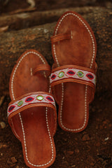 Leather Chappal | Mirrorwork | Brown | Size 45
