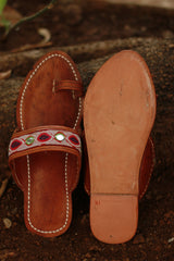 Leather Chappal | Mirrorwork | Brown | Size 45