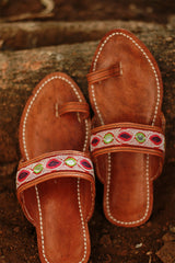 Leather Chappal | Mirrorwork | Brown | Size 45