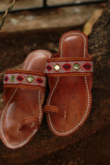Leather Chappal | Mirrorwork | Brown | Size 45