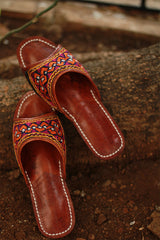 Leather Chappal | Embroidered | Brown | Size 41