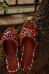 Leather Chappal | Embroidered | Brown | Size 41