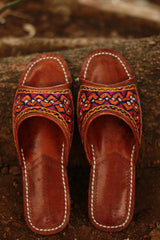 Leather Chappal | Embroidered | Brown | Size 41
