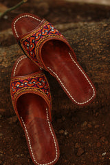 Leather Chappal | Embroidered | Brown | Size 41