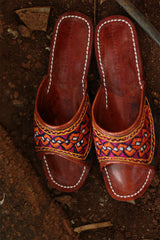 Leather Chappal | Embroidered | Brown | Size 41