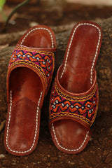 Leather Chappal | Embroidered | Brown | Size 41