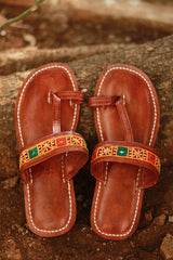 Leather Chappal | Mirrorwork | Brown | Size 42
