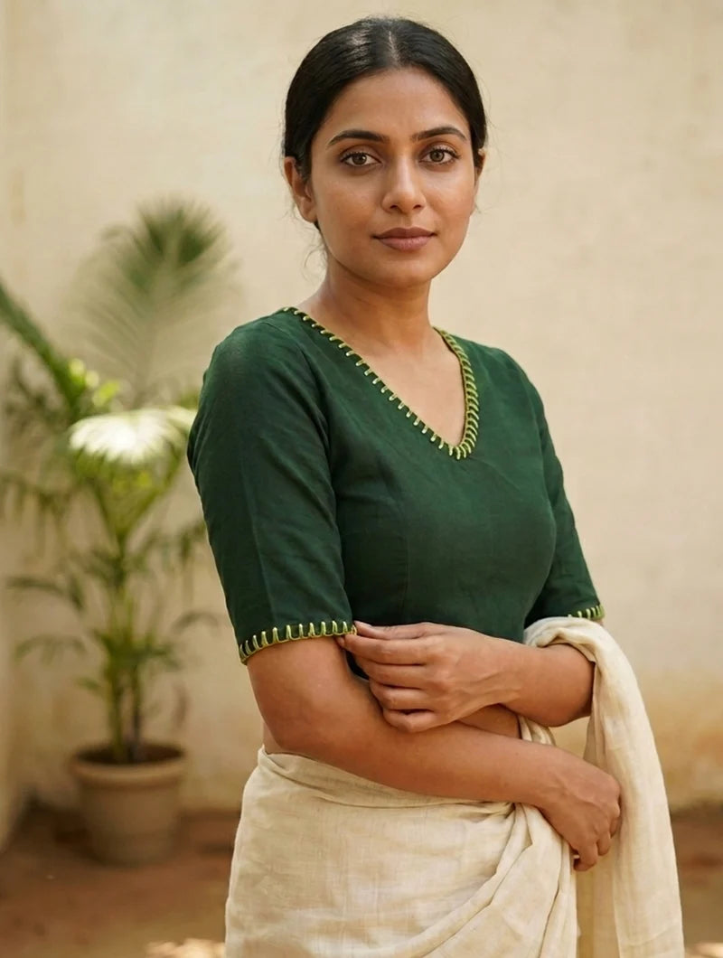Kirgiti | Stretchable Blouse / Crop Top | Bottle Green with Embroidery