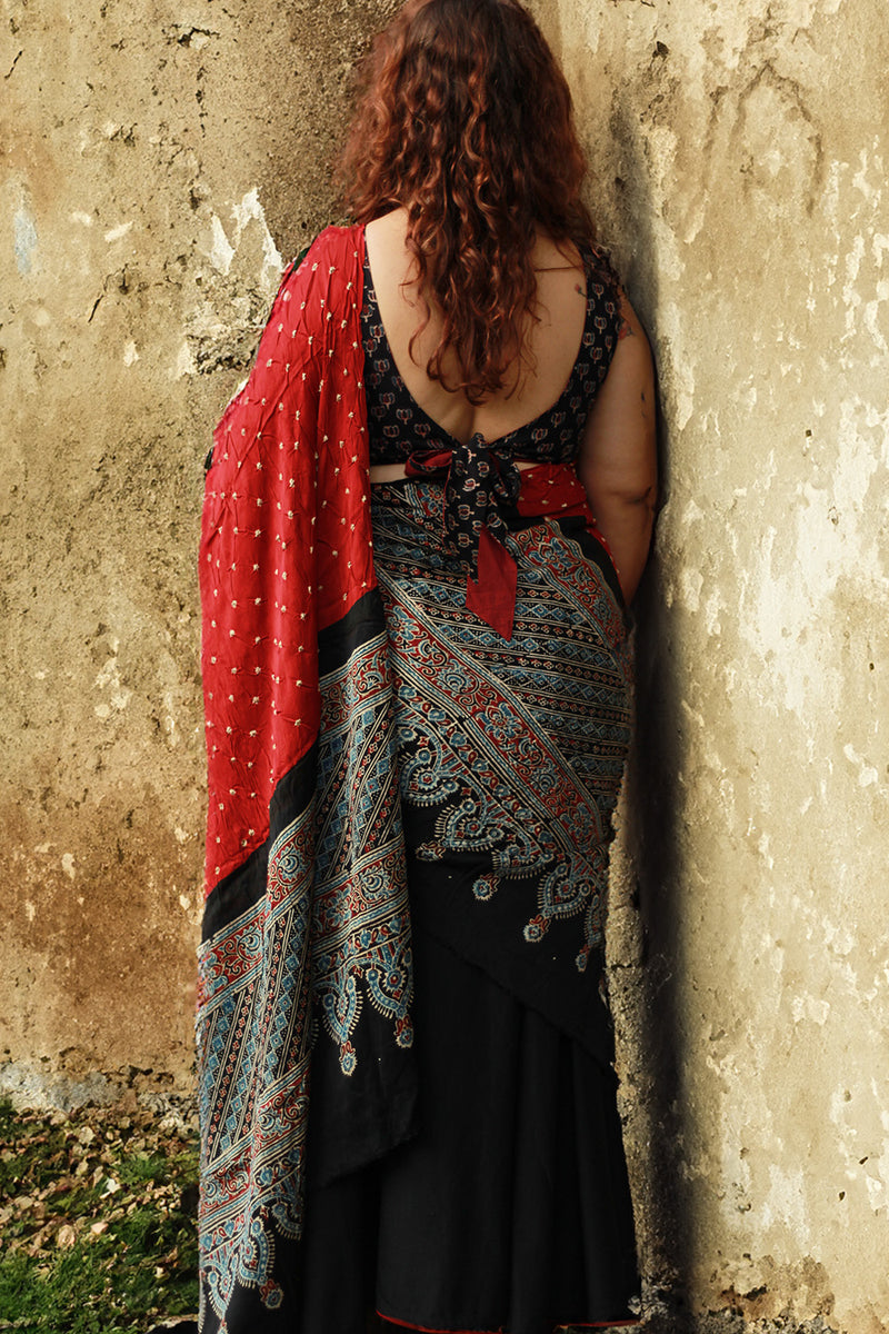 Modal Silk Ajrakh Bandhni Dupatta | Maroon