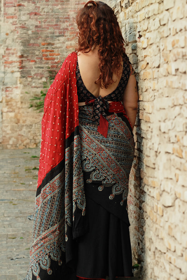 Modal Silk Ajrakh Bandhni Dupatta | Maroon