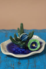 Mrudgandh | Ceramic Ring Holder Indigo Crackle Glaze