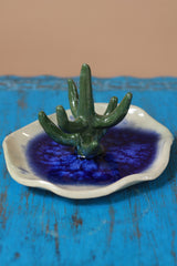Mrudgandh | Ceramic Ring Holder Indigo Crackle Glaze
