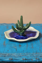 Mrudgandh | Ceramic Ring Holder Indigo Crackle Glaze
