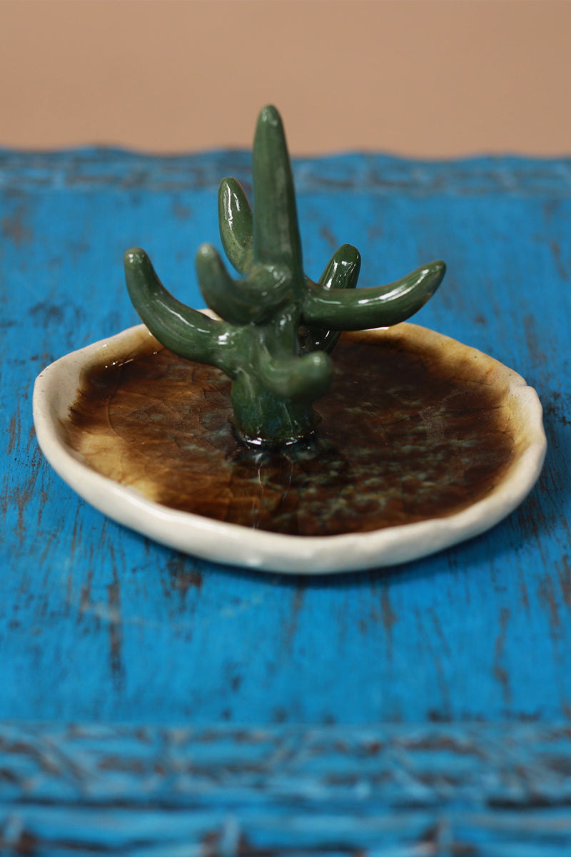 Mrudgandh | Ceramic Ring Holder Ochre Crackle Glaze