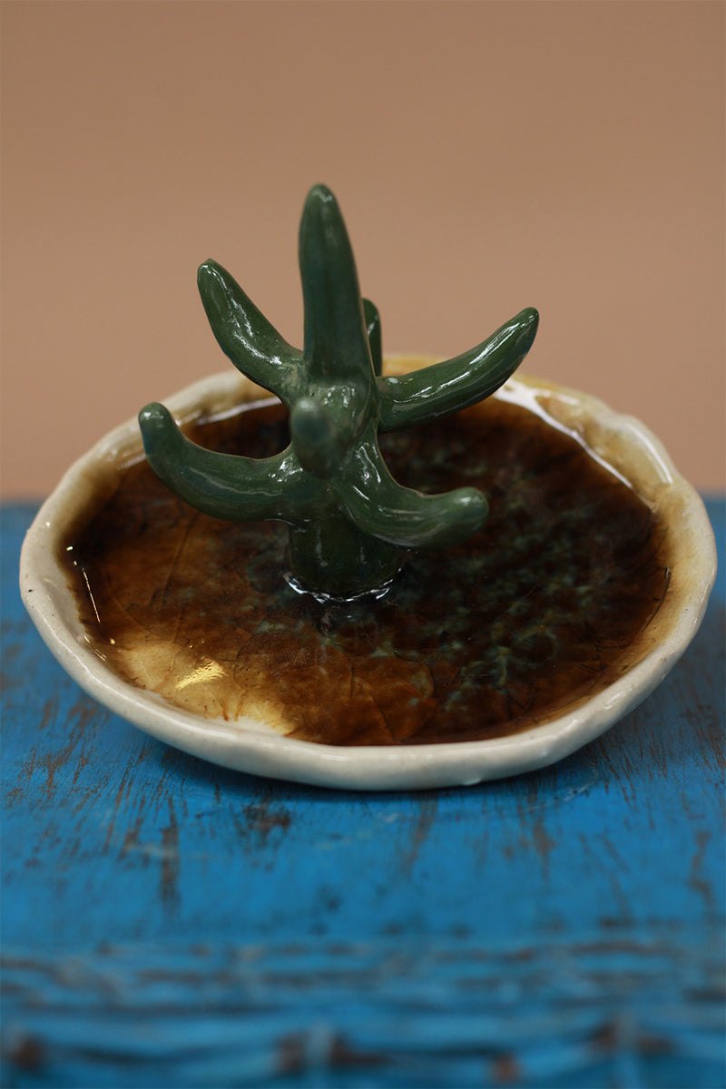 Mrudgandh | Ceramic Ring Holder Ochre Crackle Glaze