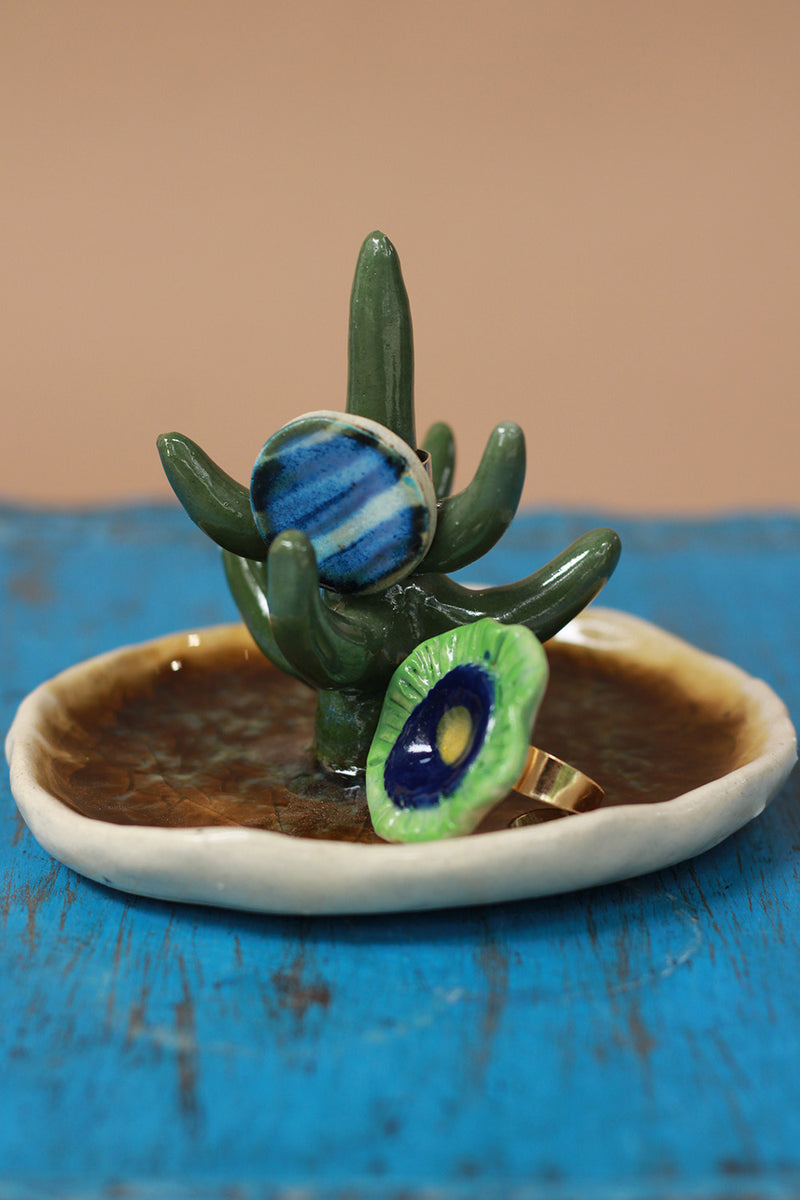 Mrudgandh | Ceramic Ring Holder Ochre Crackle Glaze