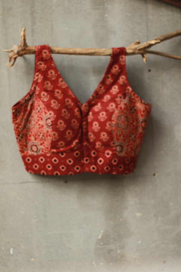 Sleeveless Mirrorwork Blouse | Ajrakh Medley