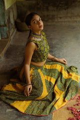 Viharini | Kali Skirt | Chrome-Green Ajrakh