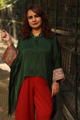 Banarasi Taarini | Collared Kaftan Top | Modal Silk | Green