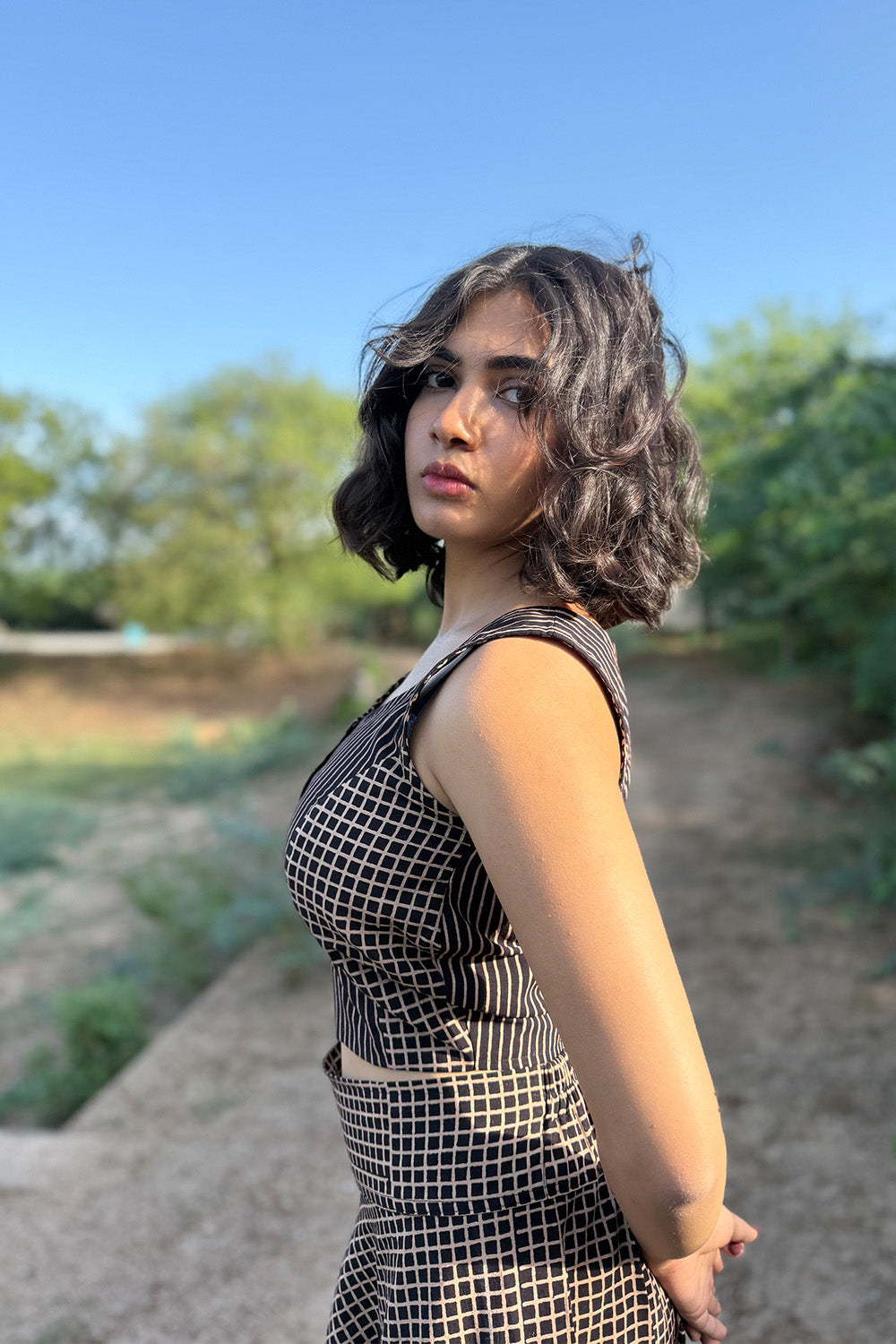 Dhaariyan | Cropped Shirt-Blouse | Ajrakh Noir