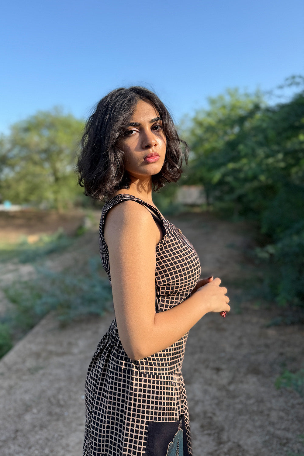 Dhaariyan | Cropped Shirt-Blouse | Ajrakh Noir