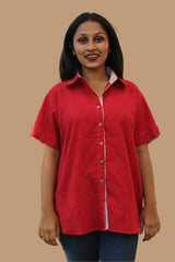 Cotton Shirt | Rouge with Kantha detail