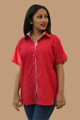 Cotton Shirt | Rouge with Kantha detail