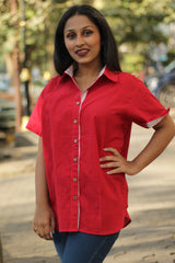 Cotton Shirt | Rouge with Kantha detail