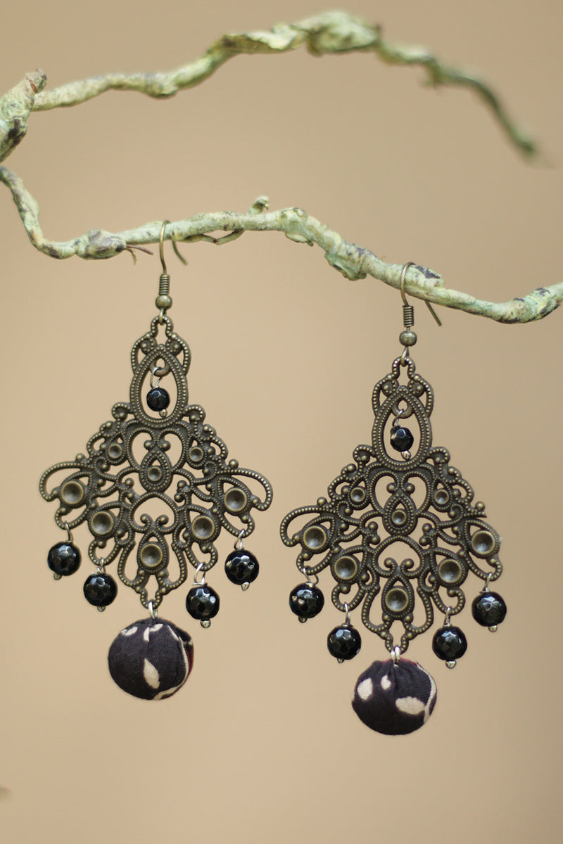 Nakshita | Classic Beaded Earrings | Noir Ajrakh