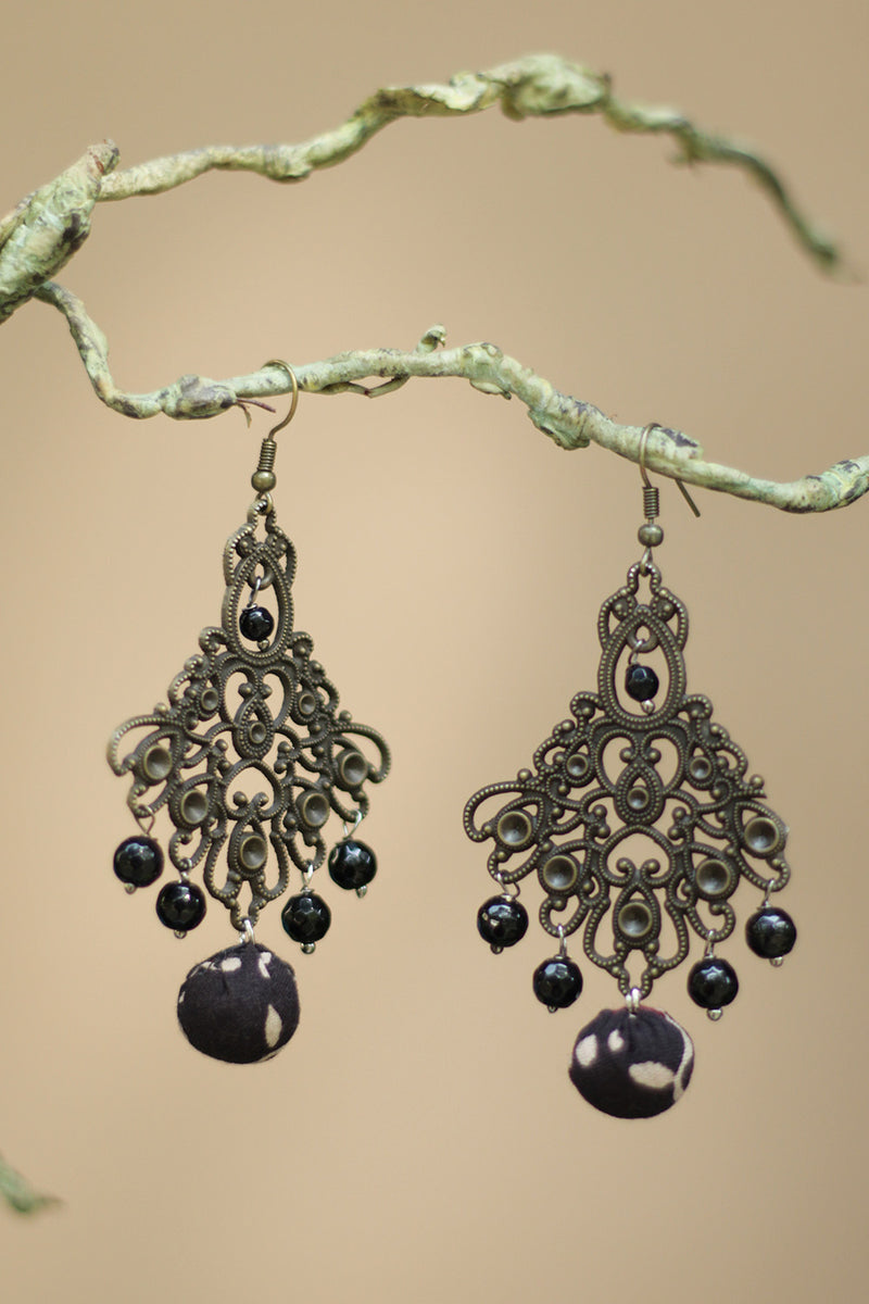 Nakshita | Classic Beaded Earrings | Noir Ajrakh