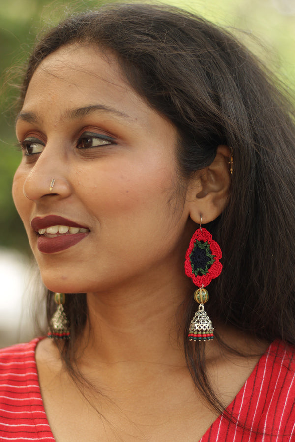 Komalika | Crochet Jhumka | Rouge & Green