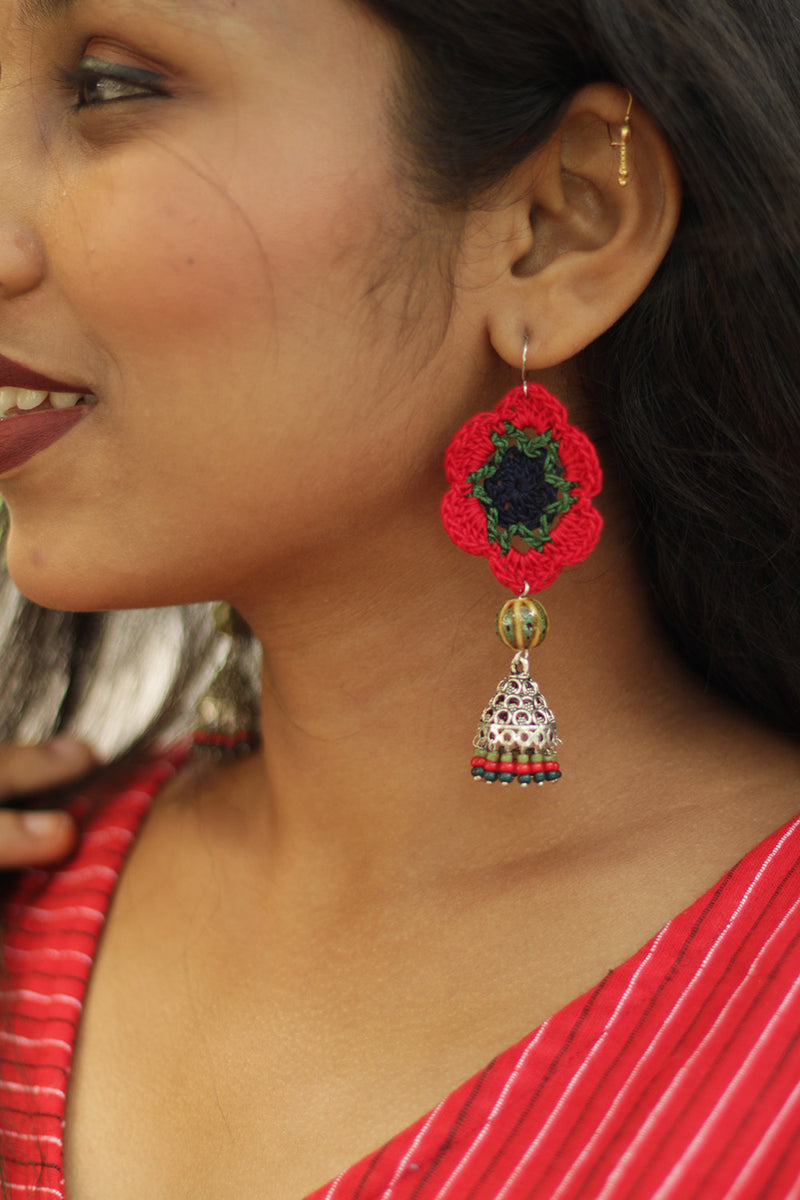 Komalika | Crochet Jhumka | Rouge & Green
