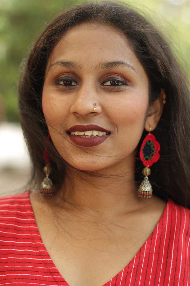 Komalika | Crochet Jhumka | Rouge & Green