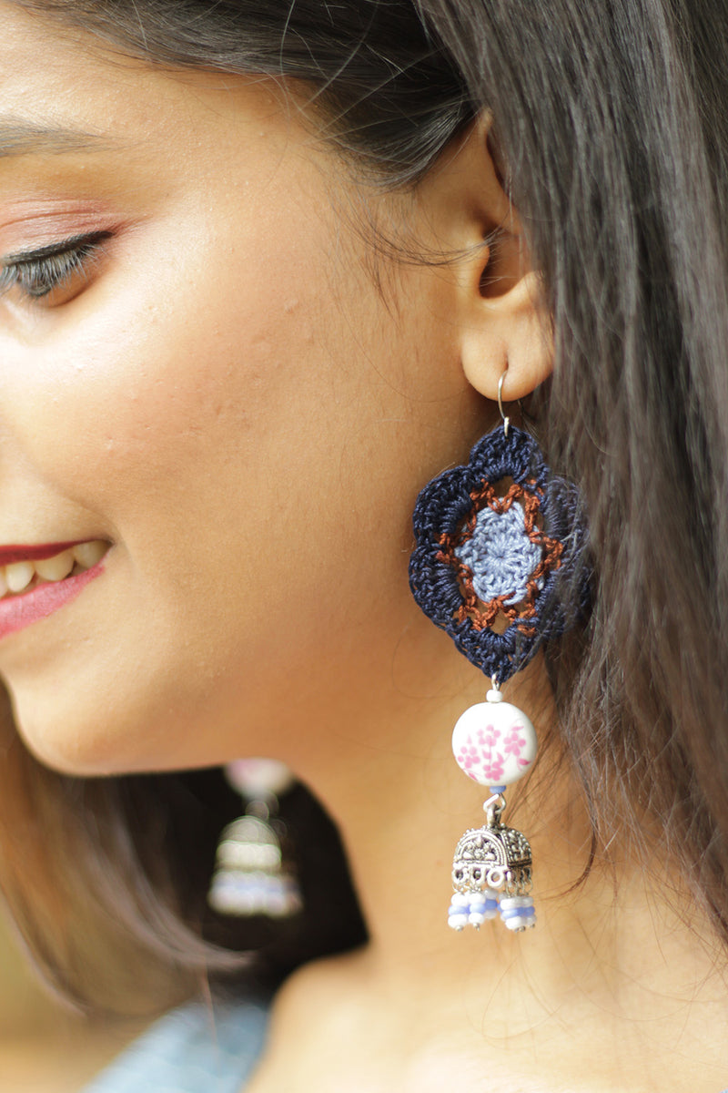 Komalika | Crochet Jhumka | Navy & Powder Blue