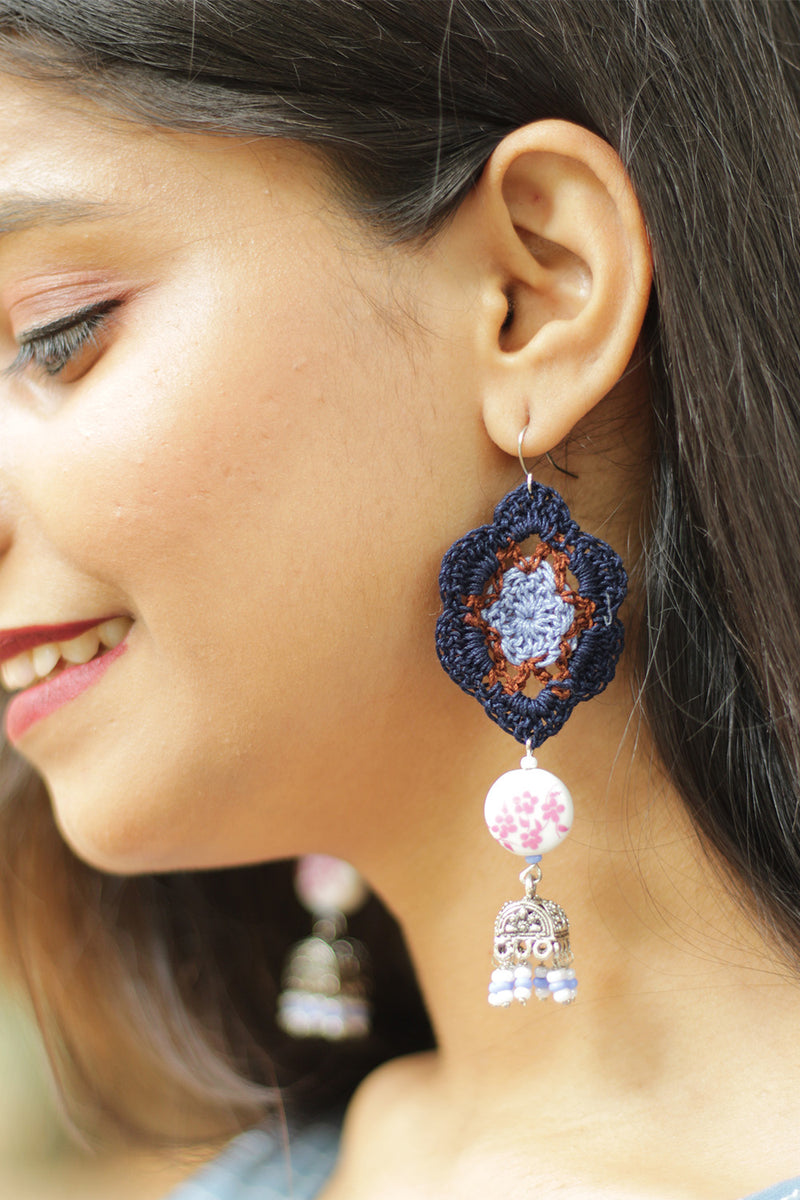 Komalika | Crochet Jhumka | Navy & Powder Blue