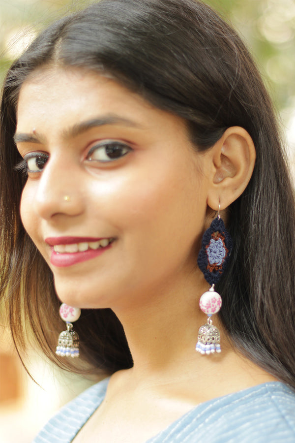 Komalika | Crochet Jhumka | Navy & Powder Blue