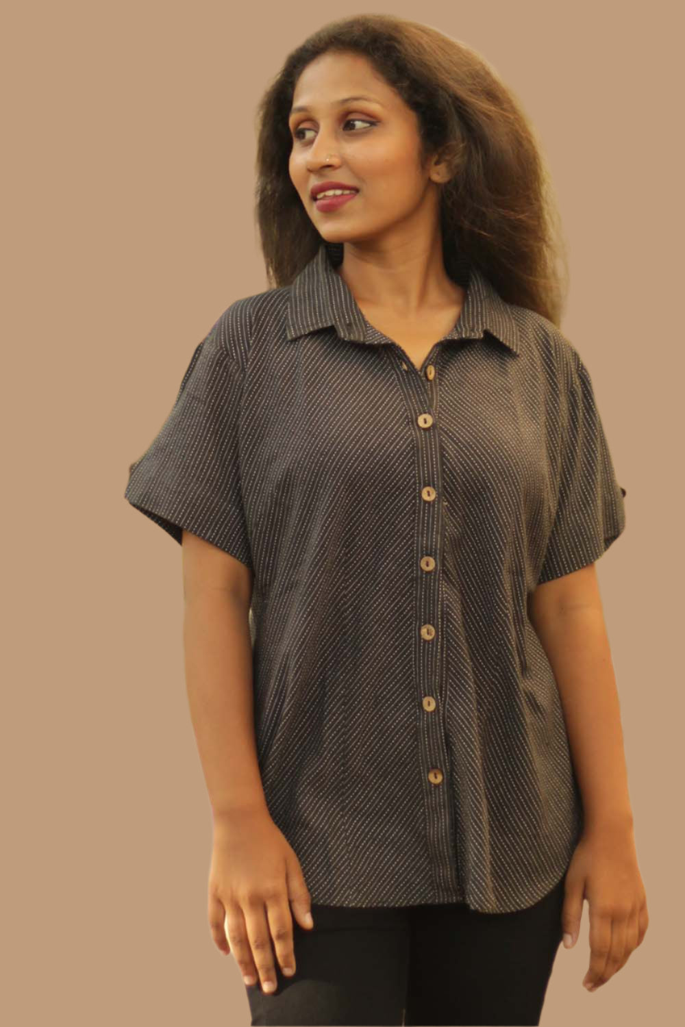 Cotton Shirt in Black Kantha
