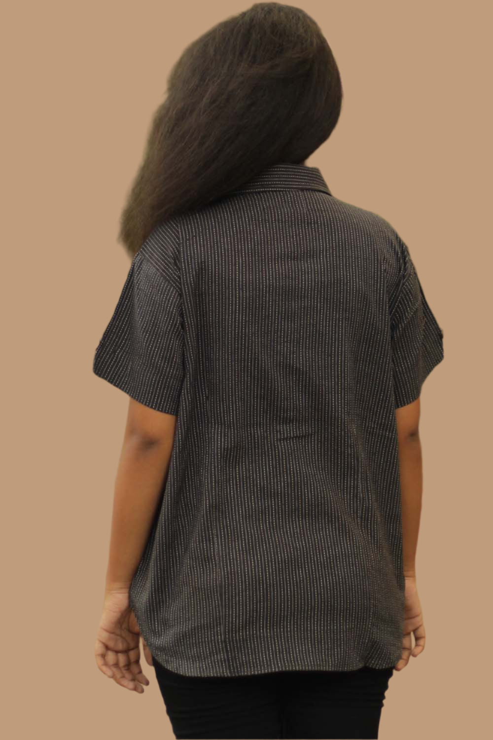 Cotton Shirt in Black Kantha