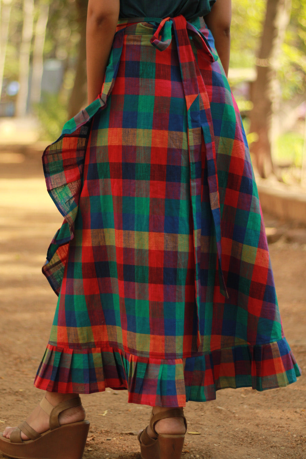 Swara | Wrap Around Frill Skirt | Small Checkered Medley