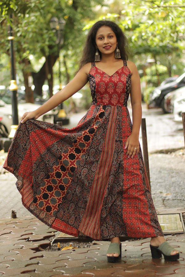 Tarangini | Long  Kali Dress | Red Ajrakh