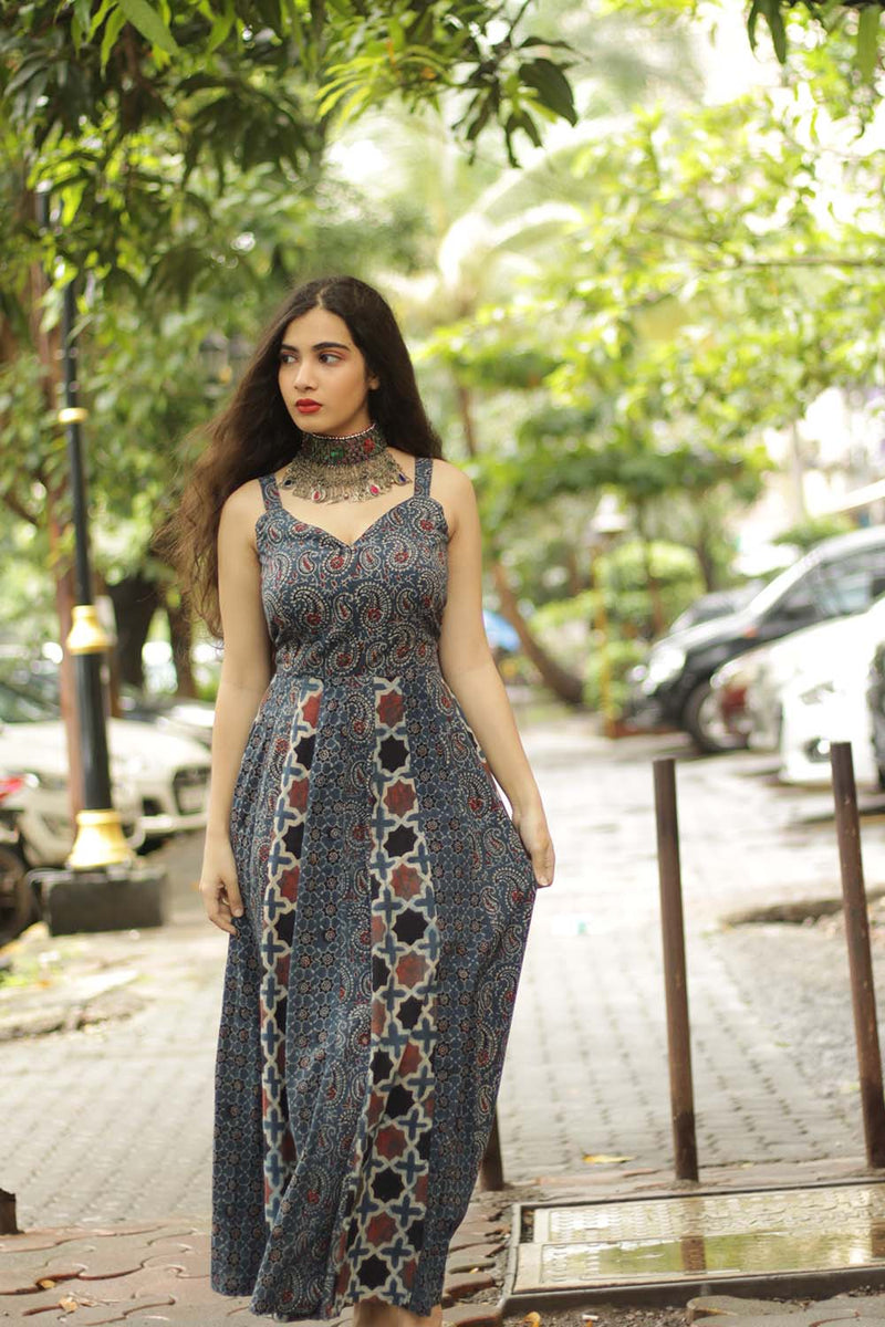Tarangini | Long  Kali Dress | Blue Ajrakh