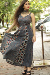 Tarangini | Long  Kali Dress | Blue Ajrakh