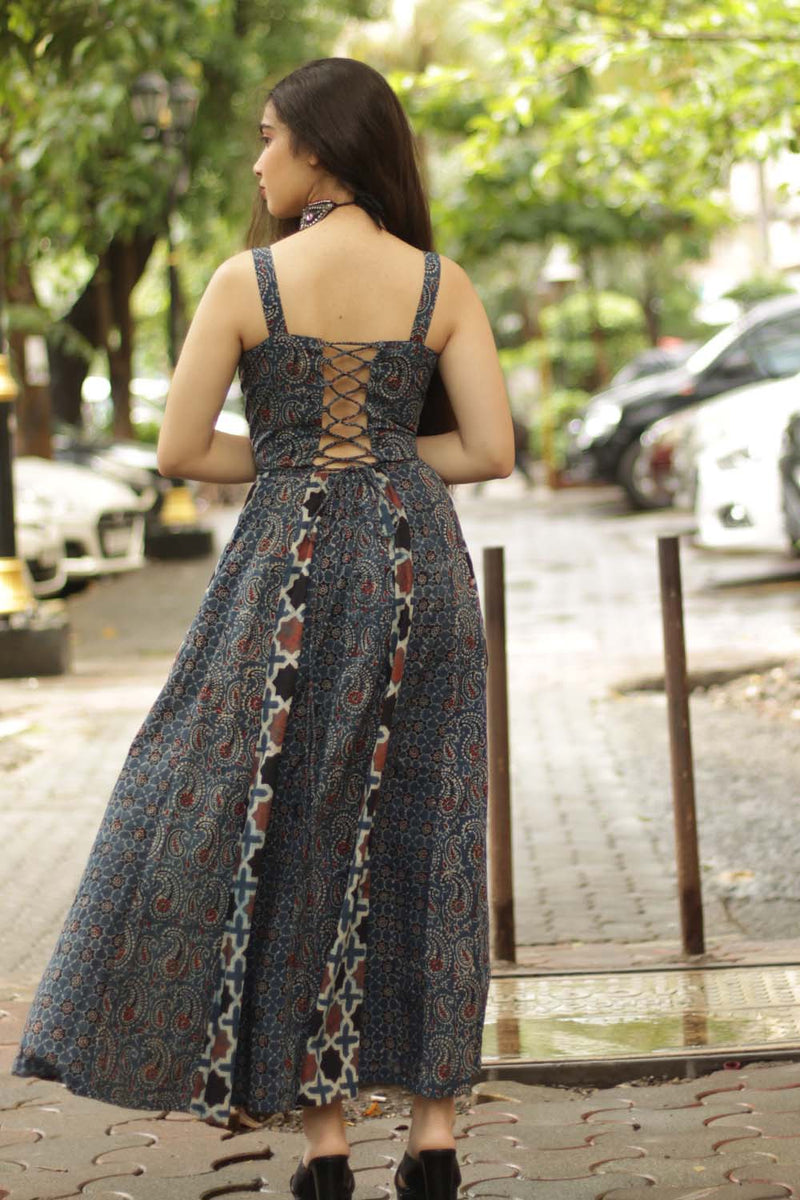 Tarangini | Long  Kali Dress | Blue Ajrakh