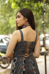 Tarangini | Long  Kali Dress | Blue Ajrakh
